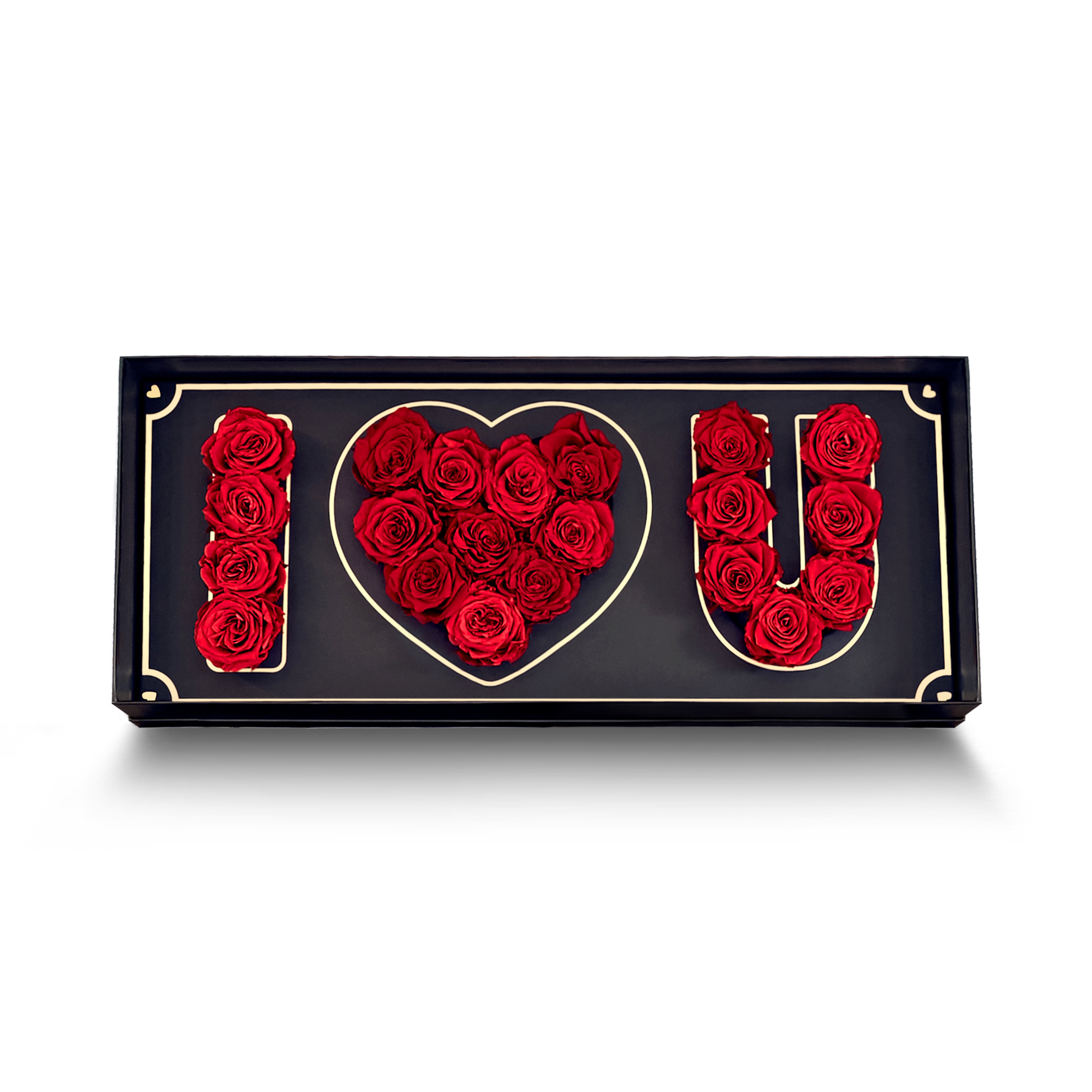 An image of red preserved roses Je T'aime 'I Love You' Box Bouquet featuring long lasting roses